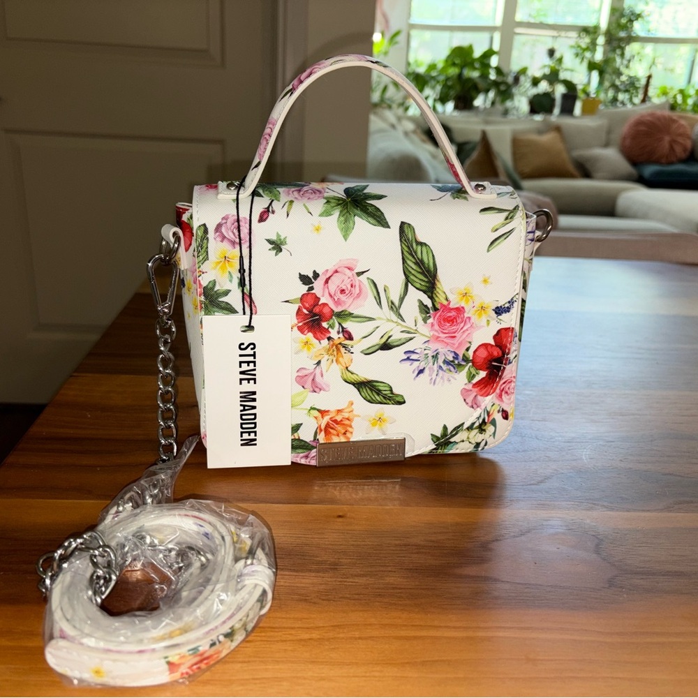 Steve Madden White and Pink Mini Bag with Floral Design